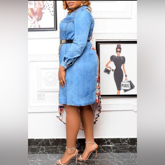 Chiffon and Denim Dress w/belt - Picture 3 of 3